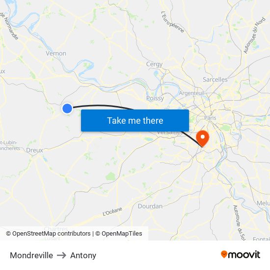 Mondreville to Antony map