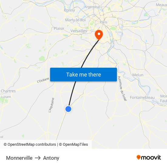 Monnerville to Antony map