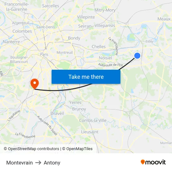 Montevrain to Antony map