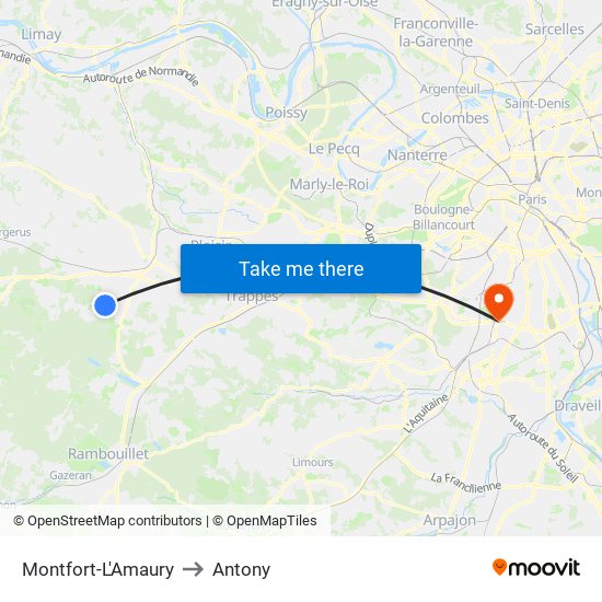 Montfort-L'Amaury to Antony map