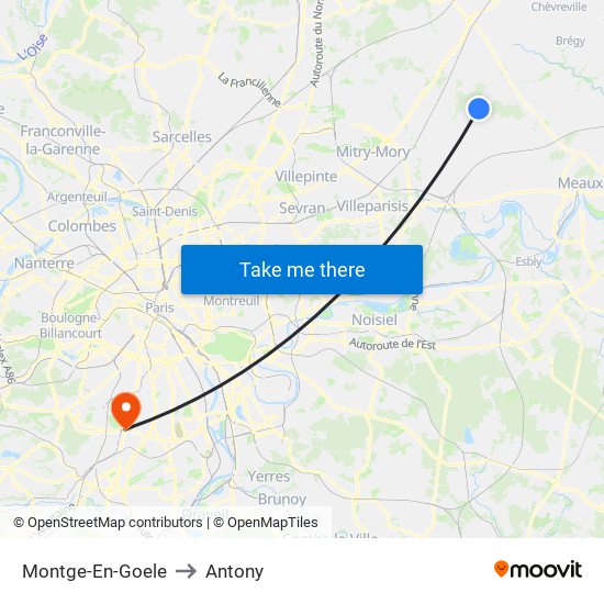 Montge-En-Goele to Antony map