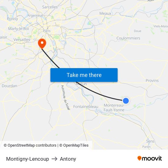 Montigny-Lencoup to Antony map