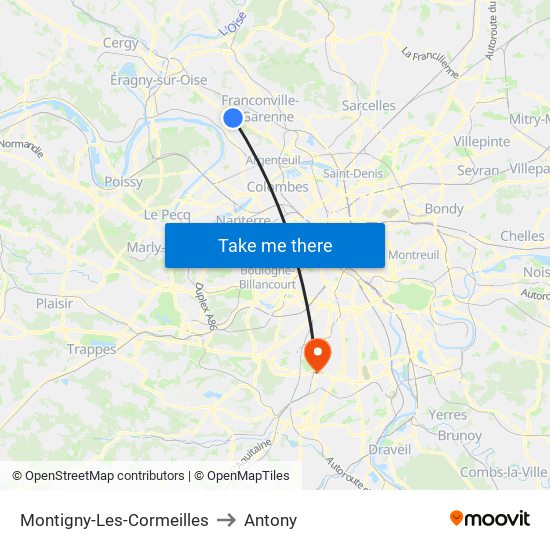 Montigny-Les-Cormeilles to Antony map