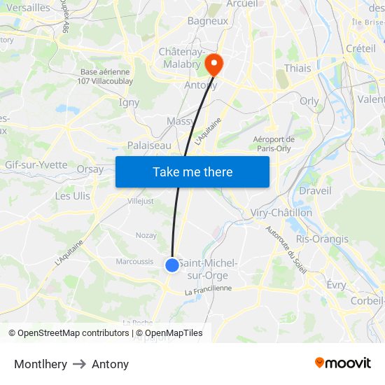 Montlhery to Antony map