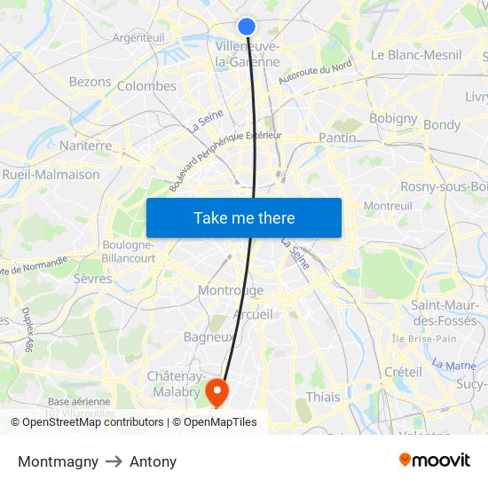 Montmagny to Antony map