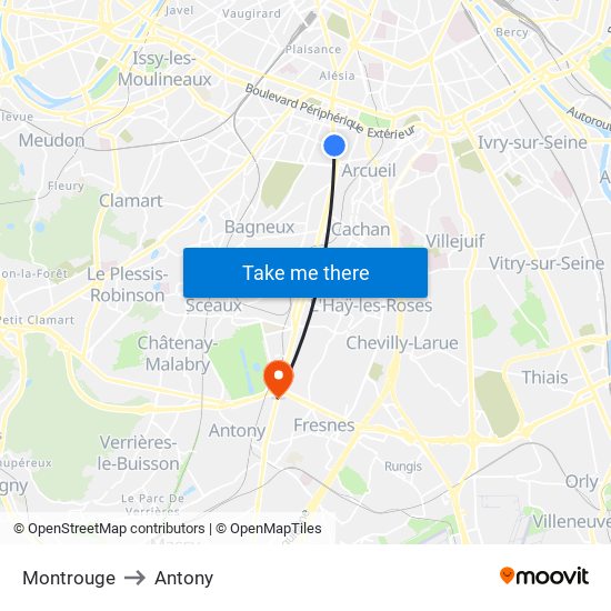 Montrouge to Antony map