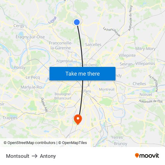 Montsoult to Antony map