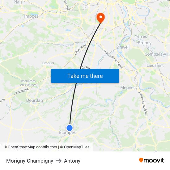 Morigny-Champigny to Antony map