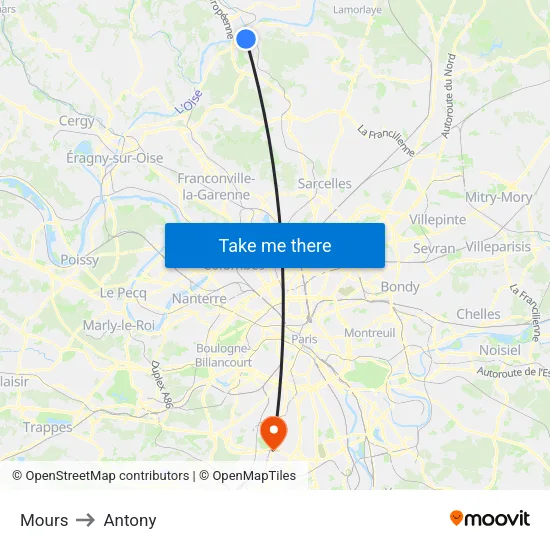 Mours to Antony map