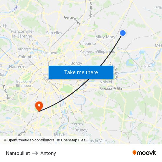 Nantouillet to Antony map