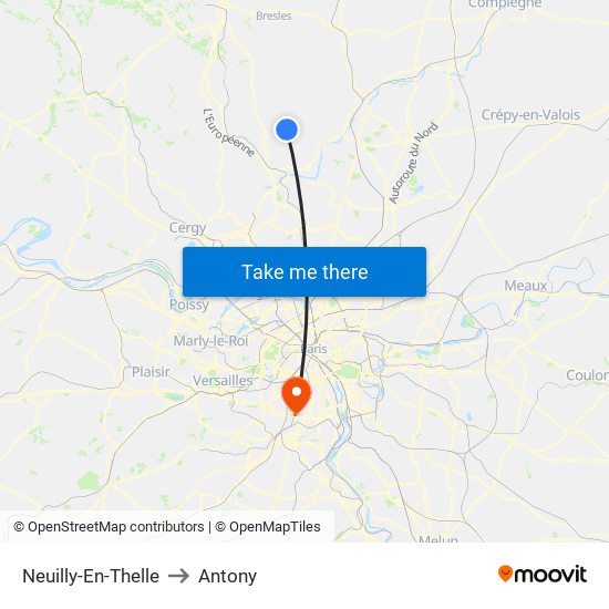 Neuilly-En-Thelle to Antony map