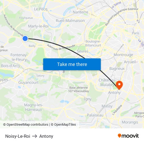 Noisy-Le-Roi to Antony map