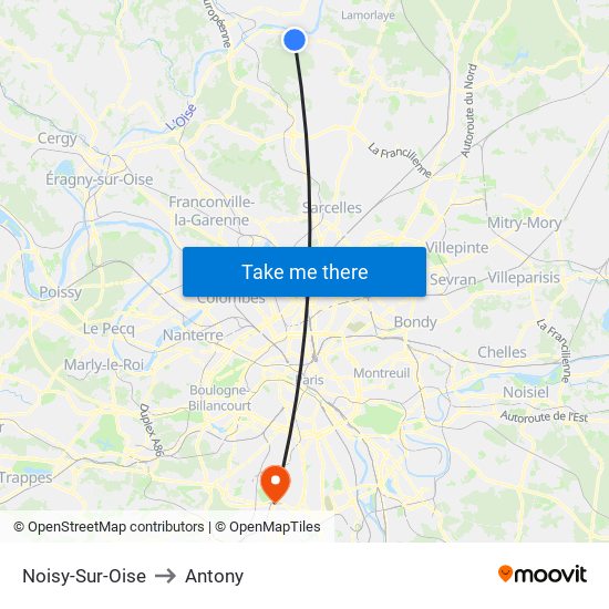 Noisy-Sur-Oise to Antony map