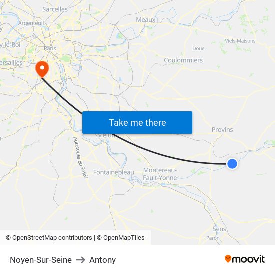 Noyen-Sur-Seine to Antony map