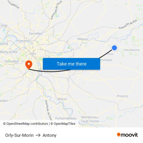 Orly-Sur-Morin to Antony map