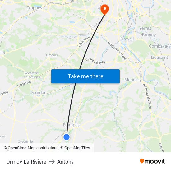 Ormoy-La-Riviere to Antony map