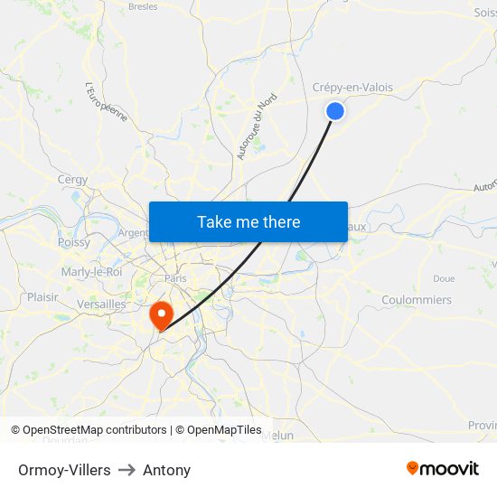 Ormoy-Villers to Antony map