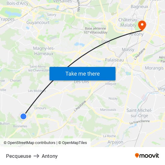 Pecqueuse to Antony map