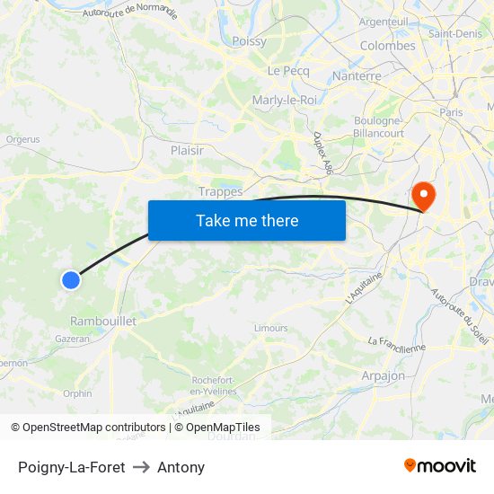 Poigny-La-Foret to Antony map