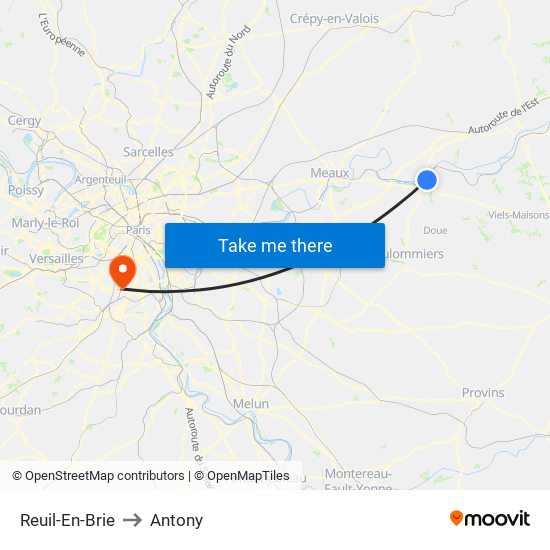 Reuil-En-Brie to Antony map