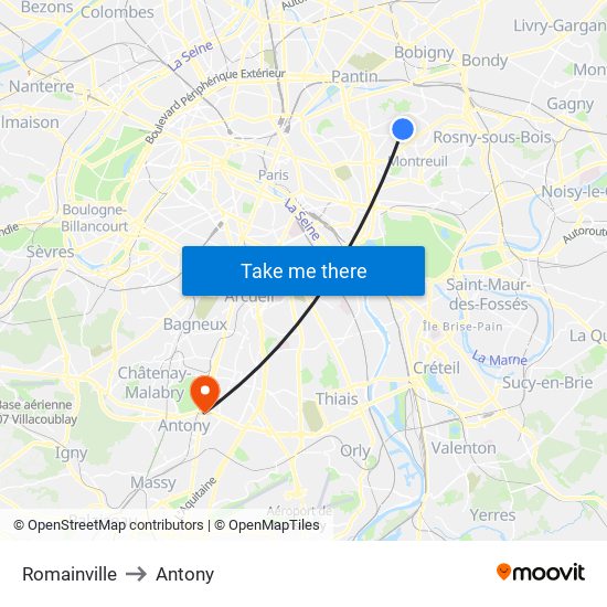 Romainville to Antony map