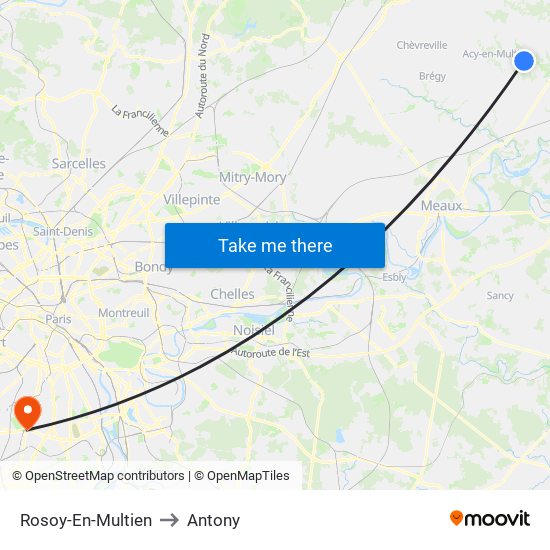 Rosoy-En-Multien to Antony map