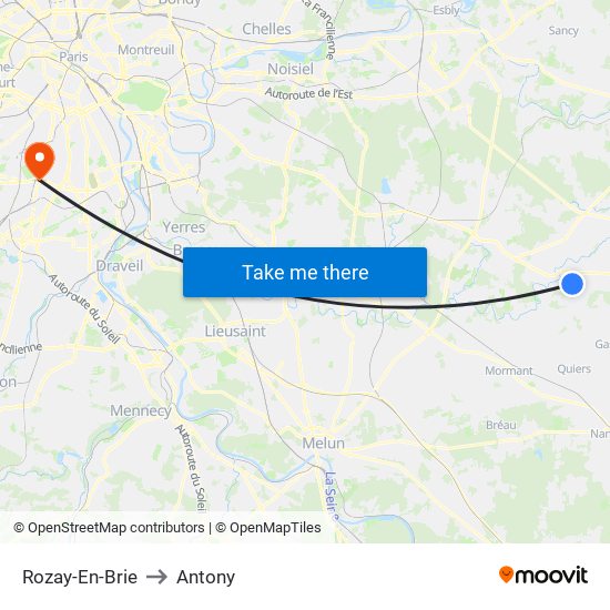 Rozay-En-Brie to Antony map