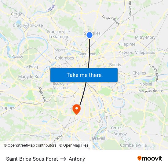 Saint-Brice-Sous-Foret to Antony map