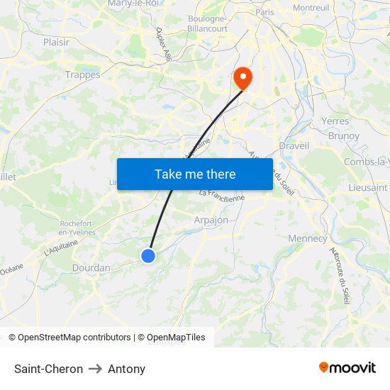 Saint-Cheron to Antony map