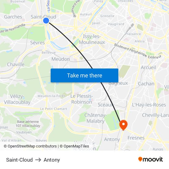 Saint-Cloud to Antony map