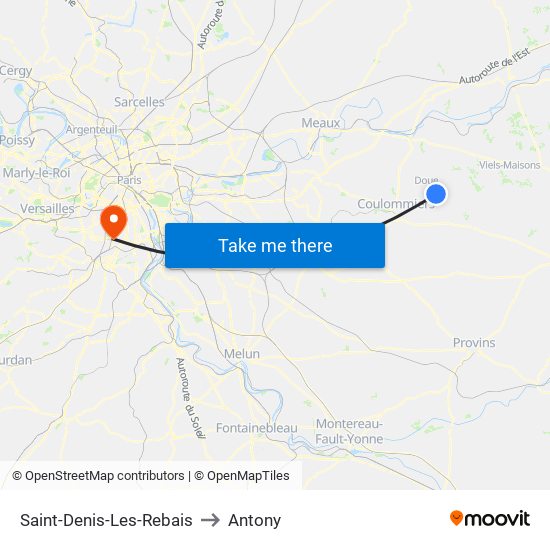 Saint-Denis-Les-Rebais to Antony map