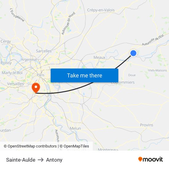 Sainte-Aulde to Antony map
