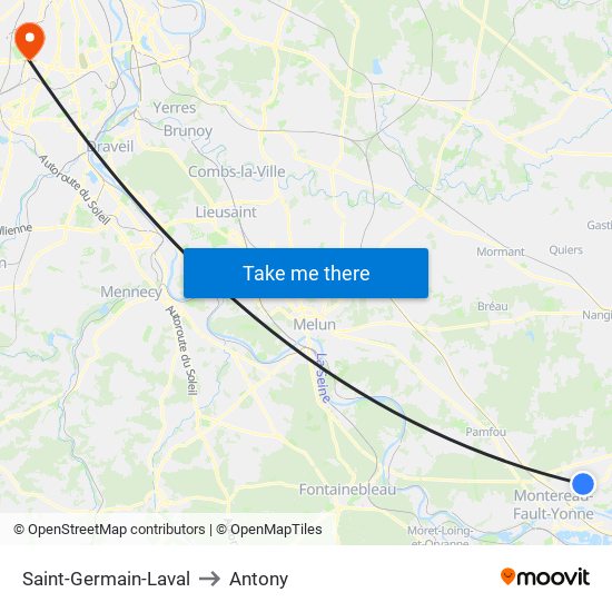 Saint-Germain-Laval to Antony map