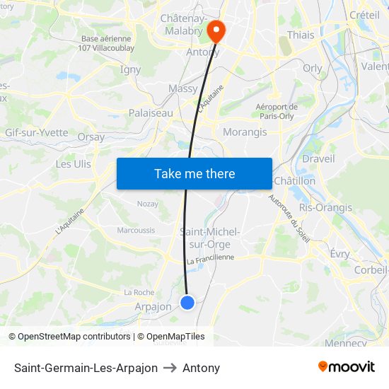 Saint-Germain-Les-Arpajon to Antony map