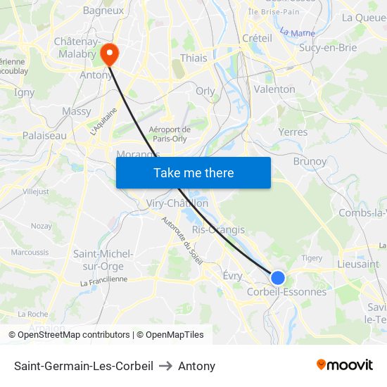 Saint-Germain-Les-Corbeil to Antony map