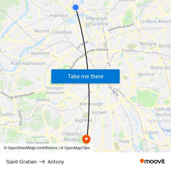 Saint-Gratien to Antony map