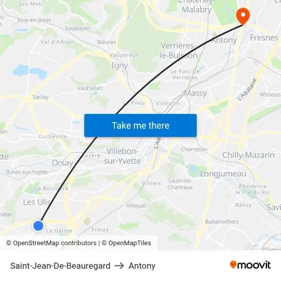 Saint-Jean-De-Beauregard to Antony map