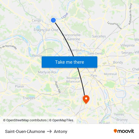 Saint-Ouen-L'Aumone to Antony map