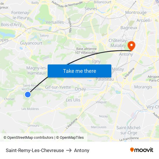 Saint-Remy-Les-Chevreuse to Antony map