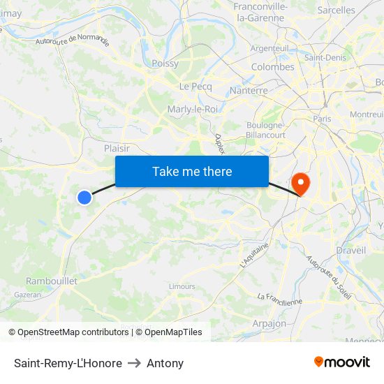 Saint-Remy-L'Honore to Antony map