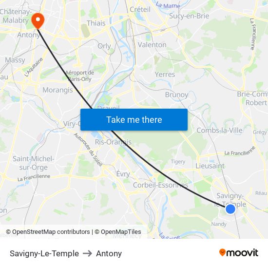 Savigny-Le-Temple to Antony map