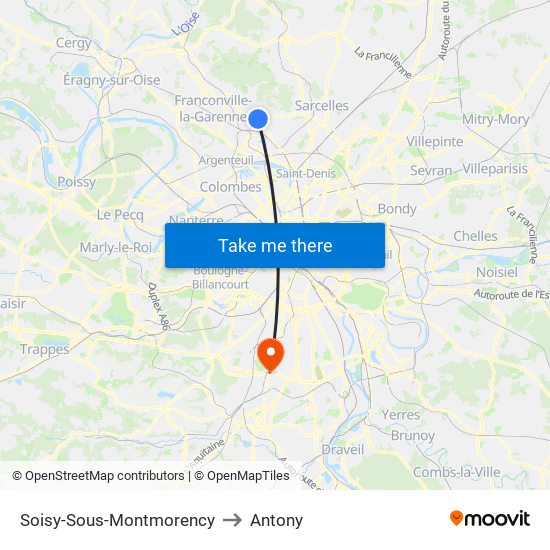 Soisy-Sous-Montmorency to Antony map