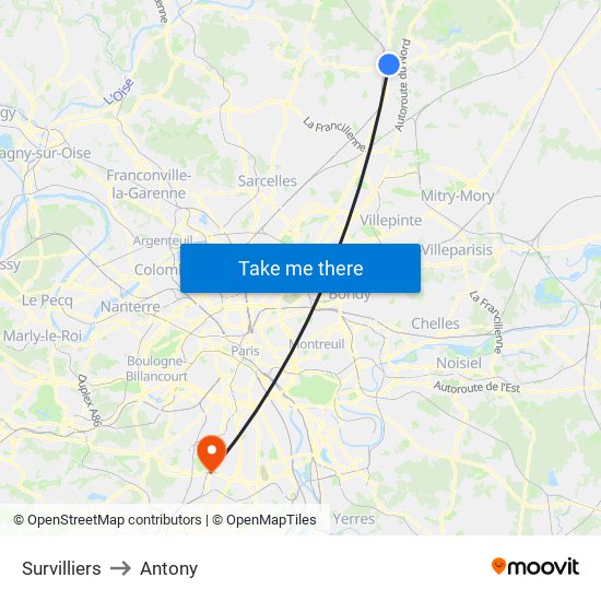 Survilliers to Antony map