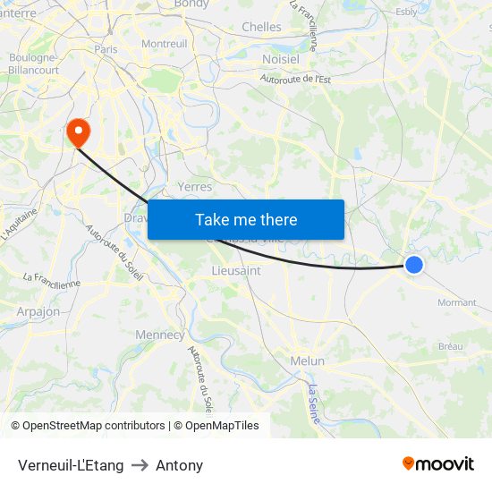Verneuil-L'Etang to Antony map