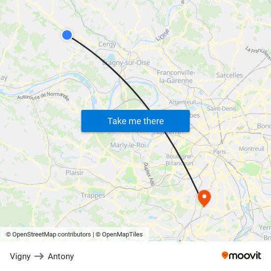 Vigny to Antony map