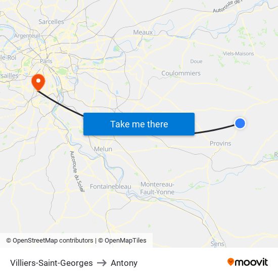 Villiers-Saint-Georges to Antony map