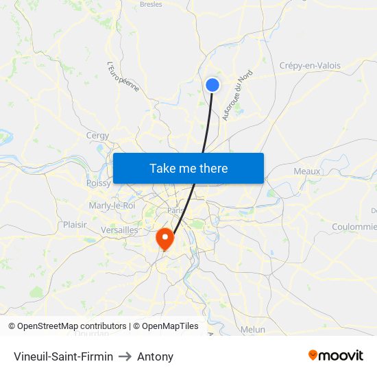 Vineuil-Saint-Firmin to Antony map