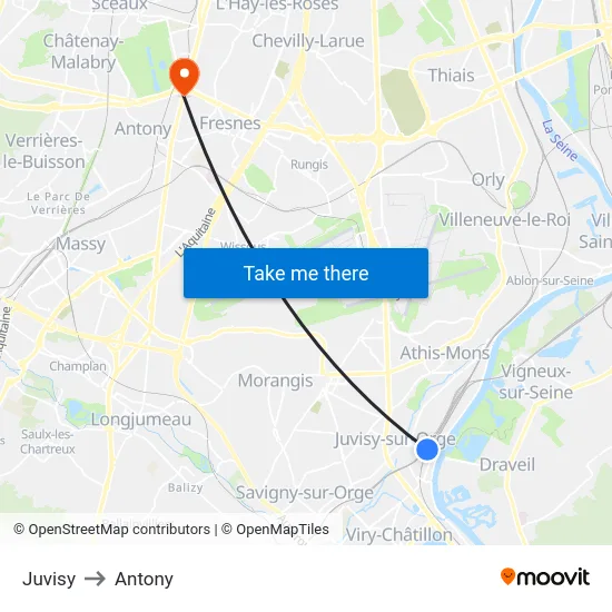 Juvisy to Antony map