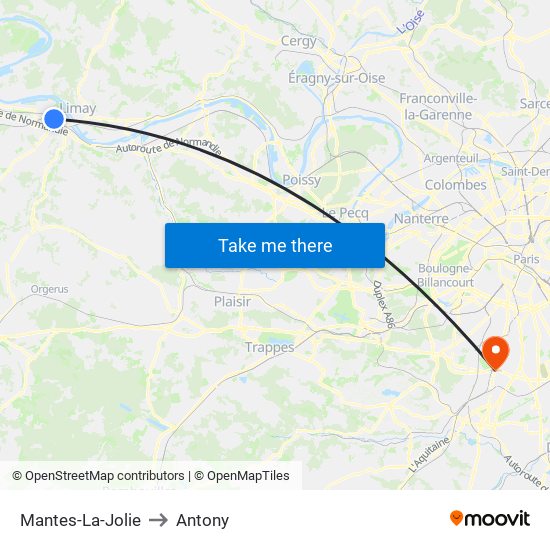 Mantes-La-Jolie to Antony map