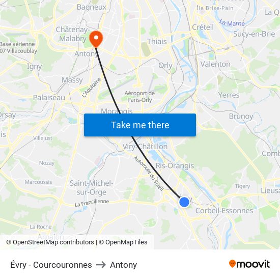 Évry - Courcouronnes to Antony map